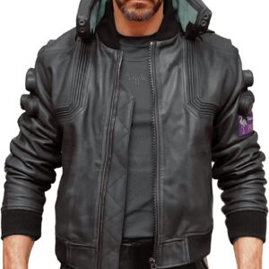 Men’s Brown Leather Bomber Jacket – Cyberpunk Cosplay Inspired Gaming Fashion