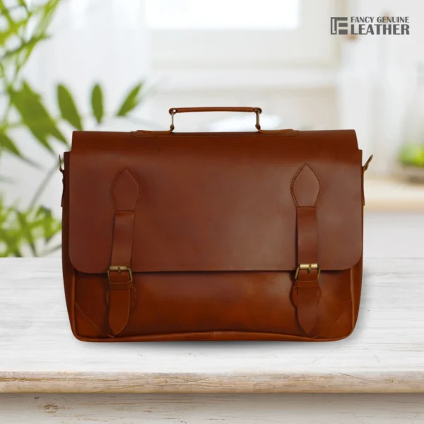 Vintage Brown Leather Messenger Laptop Bag