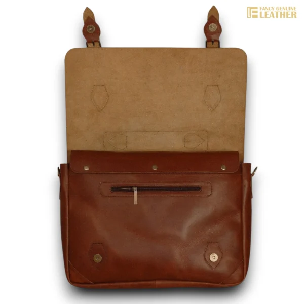 Vintage Brown Leather Messenger Laptop Bag - Image 3