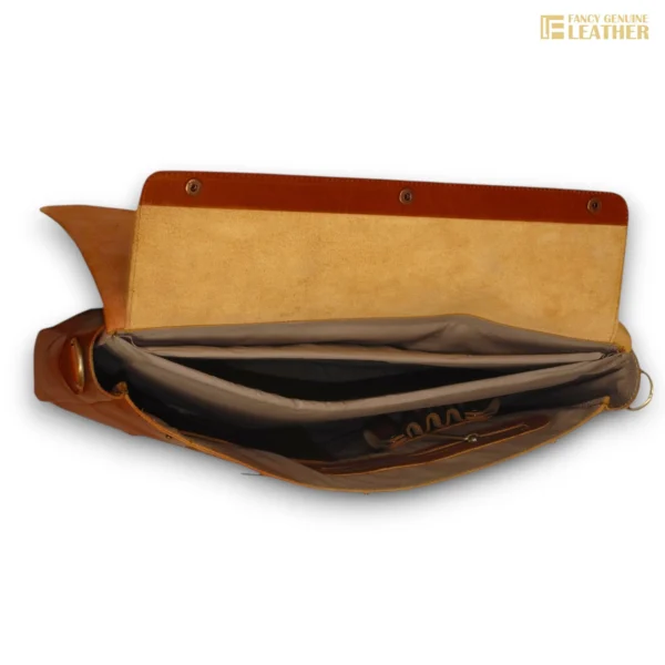 Vintage Brown Leather Messenger Laptop Bag - Image 4