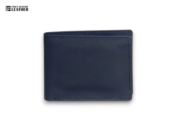 Premium Navy Blue Leather Gents Wallet With Transparent ID Window