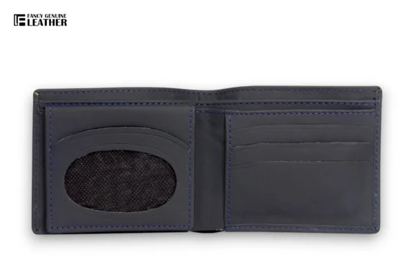 Premium Navy Blue Leather Gents Wallet With Transparent ID Window - Image 3