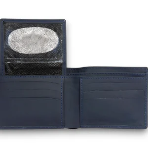 Premium Navy Blue Leather Gents Wallet With Transparent ID Window