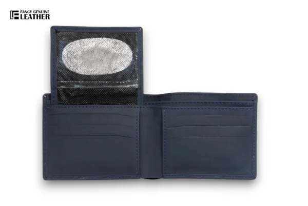 Premium Navy Blue Leather Gents Wallet With Transparent ID Window - Image 2