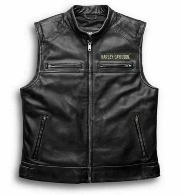 Mens Real Leather Biker Vest - Cafe Racer Style