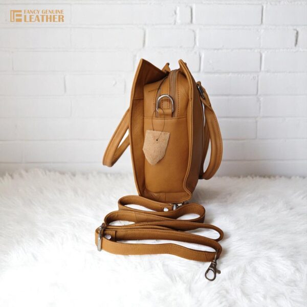 Mustard Genuine Leather Tote Bag – Fancy Genuine Leather - Image 3