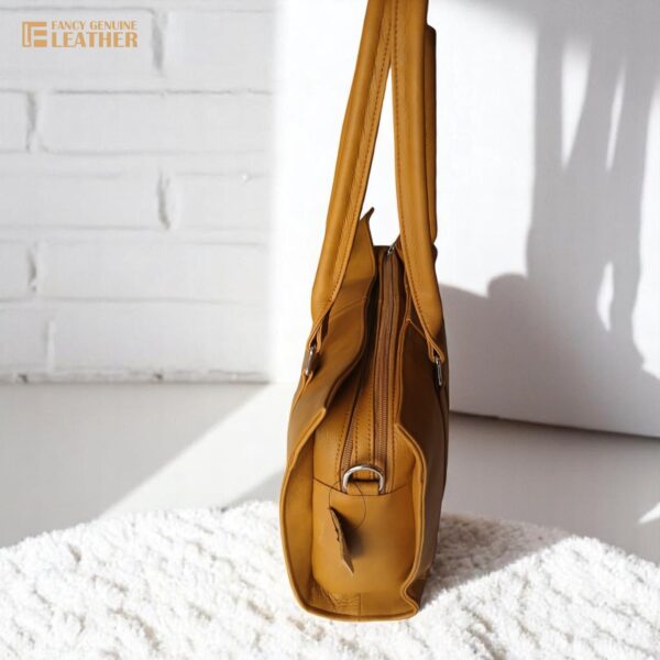 Mustard Genuine Leather Tote Bag – Fancy Genuine Leather - Image 4