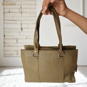Olive Green Genuine Leather Tote Bag for Women | Versatile & Stylish Handbag