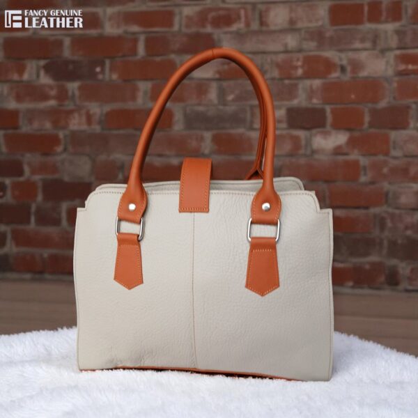Elegant Beige and Tan Genuine Leather Handbag | Fancy Genuine Leather - Image 3