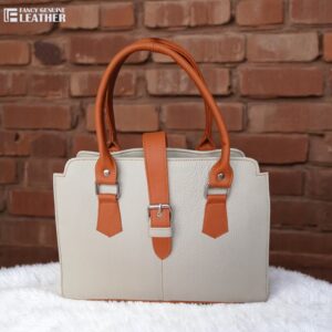 Elegant Beige and Tan Genuine Leather Handbag | Fancy Genuine Leather