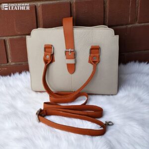 Elegant Beige and Tan Genuine Leather Handbag | Fancy Genuine Leather