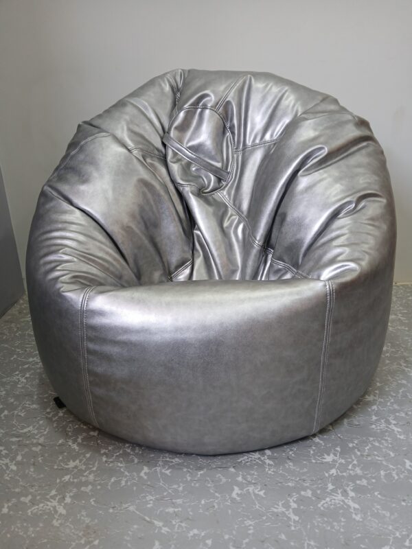 Luxury Synthetic Leather Bean Bag Chair – Metallic Gray Lounge Seating - Image 2