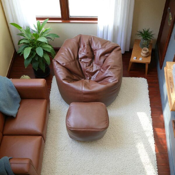 Leather Bean Bag Cover with Footrest – Brown Lounge Chair – Handmade by Fancy Leather - Image 4