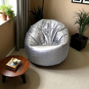Luxurious Silver Modern Bean Bag for floor seating | Artificial Leather | Decor you home living room by Fancy Genuine Leather (Only Cover)
