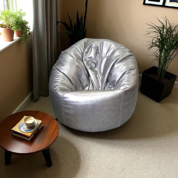 Luxurious Silver Modern Bean Bag for floor seating | Artificial Leather | Decor you home living room by Fancy Genuine Leather (Only Cover) - Image 2