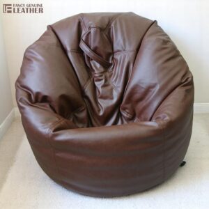Large Dark Brown Synthetic Leather Bean Bag Chair with Footrest – Premium Lounge Comfort
