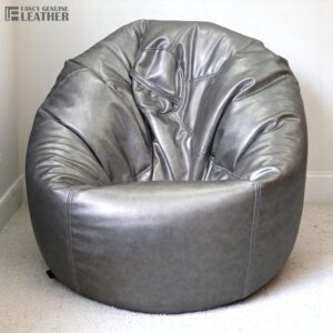 Luxury Synthetic Leather Bean Bag Chair – Metallic Gray Lounge Seating