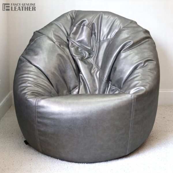 Luxury Synthetic Leather Bean Bag Chair – Metallic Gray Lounge Seating