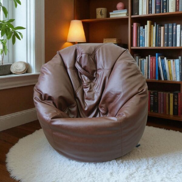 Leather Bean Bag Cover with Footrest – Brown Lounge Chair – Handmade by Fancy Leather - Image 5