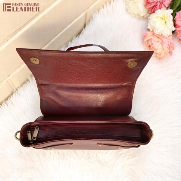 Elegant Maroon Genuine Leather Handbag – Premium Designer Crossbody & Shoulder Bag for Women - Image 4
