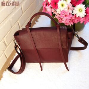 Elegant Maroon Genuine Leather Handbag – Premium Designer Crossbody & Shoulder Bag for Women