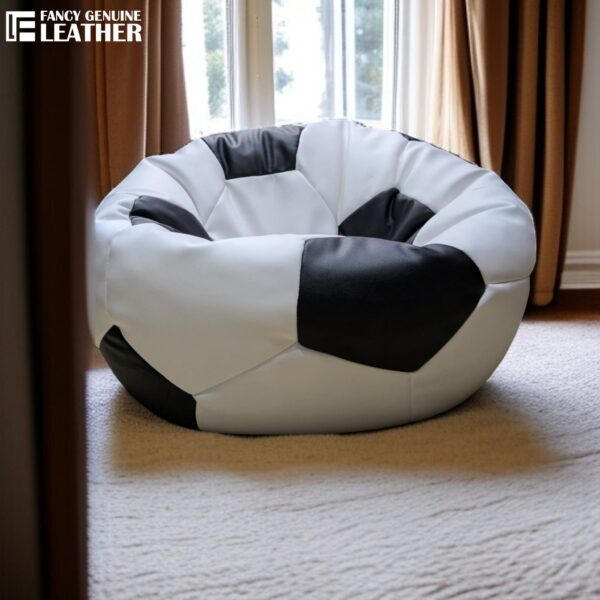 Black and white football soccer ball bean bag cover in synthetic leather specially designed for football lover's - Image 2