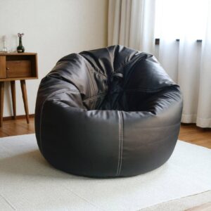 Black in White Stitching Bean Bag Chair Cover – Customizable Synthetic Leather, No Filling, Modern Lounge Seating (without filling)