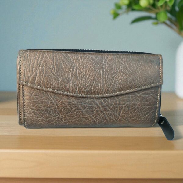 Brown Crocodile Style Genuine Leather Ladies Clutch – Multi-Functional Wallet - Image 6