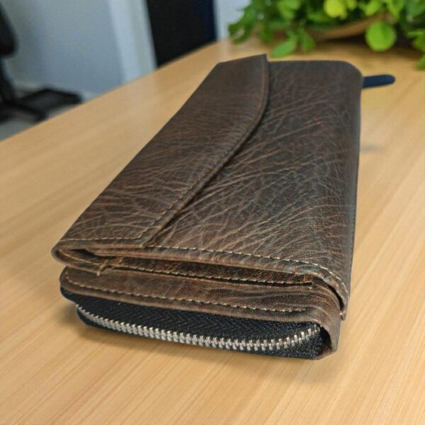 Brown Crocodile Style Genuine Leather Ladies Clutch – Multi-Functional Wallet - Image 3