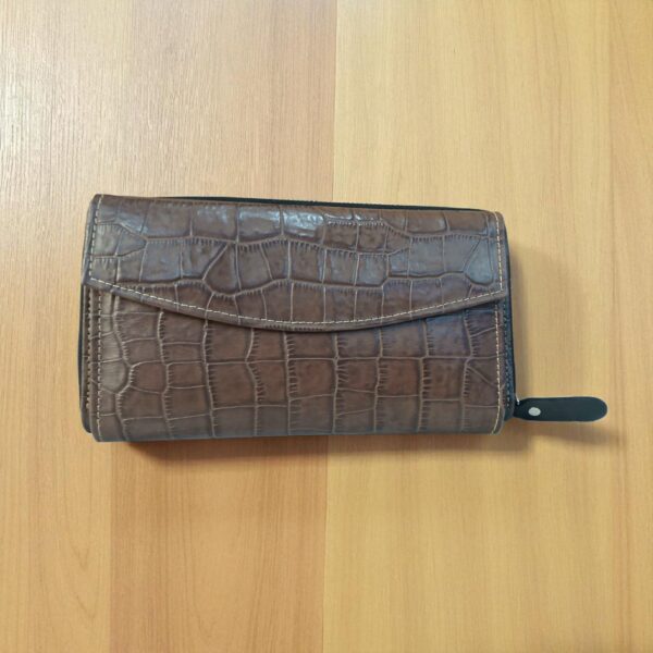 Brown Crocodile Style Genuine Leather Ladies Clutch – Multi-Functional Wallet - Image 8