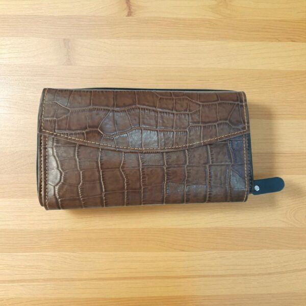 Brown Crocodile Style Genuine Leather Ladies Clutch – Multi-Functional Wallet