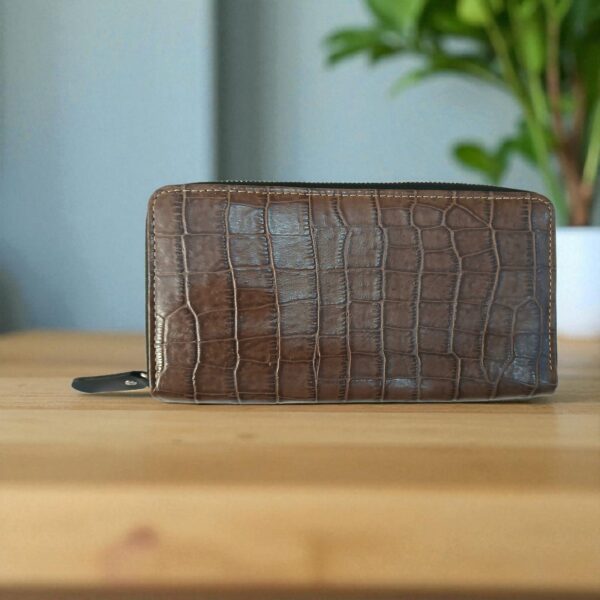 Brown Crocodile Style Genuine Leather Ladies Clutch – Multi-Functional Wallet - Image 4