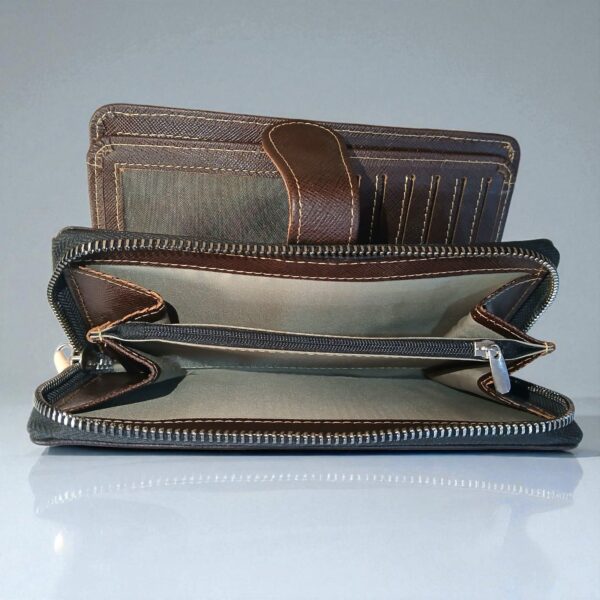 Ladies Dark Brown Genuine Leather Hand Clutch – Strik Style, Multi-Functional & Multi-Compartment