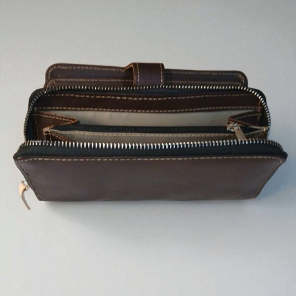 Ladies Dark Brown Genuine Leather Hand Clutch – Strik Style, Multi-Functional & Multi-Compartment - Image 4