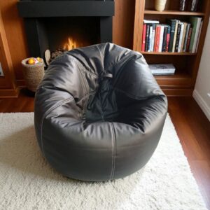 Black in White Stitching Bean Bag Chair Cover – Customizable Synthetic Leather, No Filling, Modern Lounge Seating (without filling)
