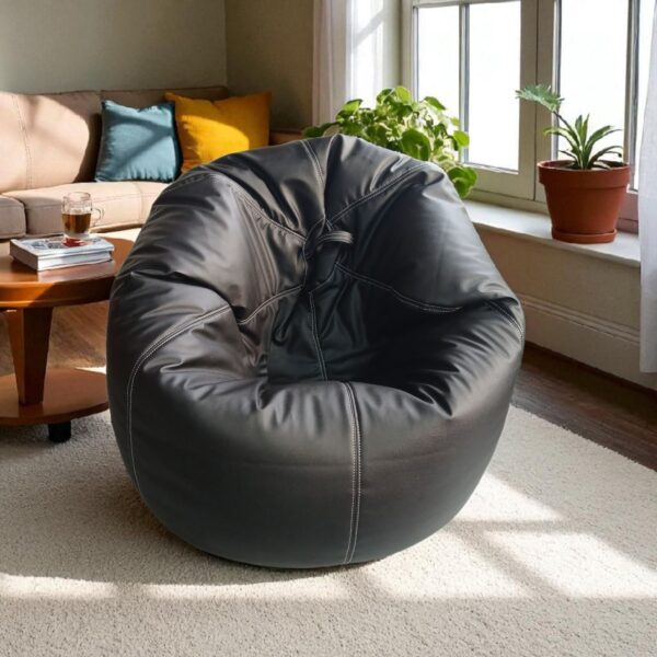 Black in White Stitching Bean Bag Chair Cover – Customizable Synthetic Leather, No Filling, Modern Lounge Seating (without filling) - Image 4