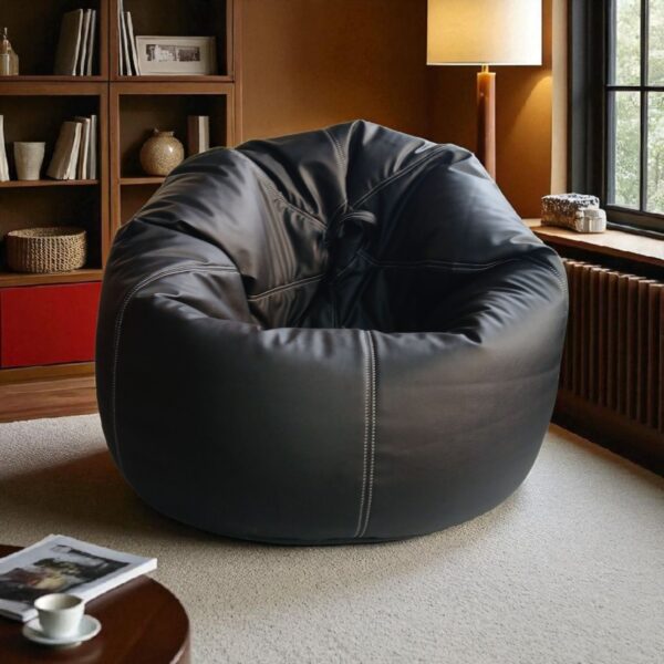 Black in White Stitching Bean Bag Chair Cover – Customizable Synthetic Leather, No Filling, Modern Lounge Seating (without filling) - Image 5