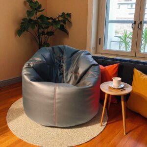 Black Synthetic Leather Bean Bag Cover with Red Stitching – Customizable Gaming & Lounge Chair