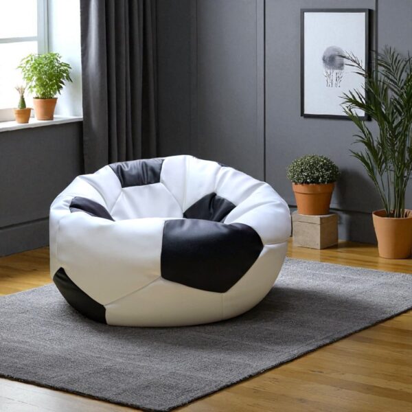 Black and white football soccer ball bean bag cover in synthetic leather specially designed for football lover's