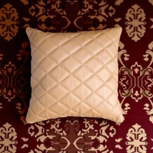 Quilted 2 Set Cushion Cover in Diamond Stitching – Cagnac Orange Genuine Leather Size 16×16 Inches | Handmade Leather Pillow Cover | Home Decor