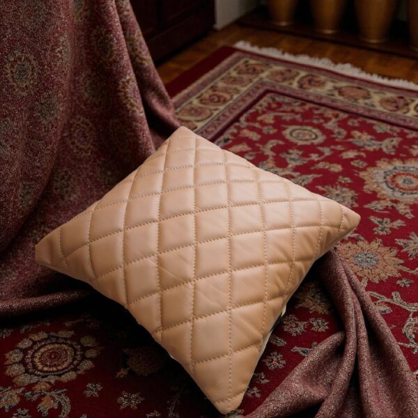 Quilted 2 Set Cushion Cover in Diamond Stitching – Cagnac Orange Genuine Leather Size 16x16 Inches | Handmade Leather Pillow Cover | Home Decor - Image 11