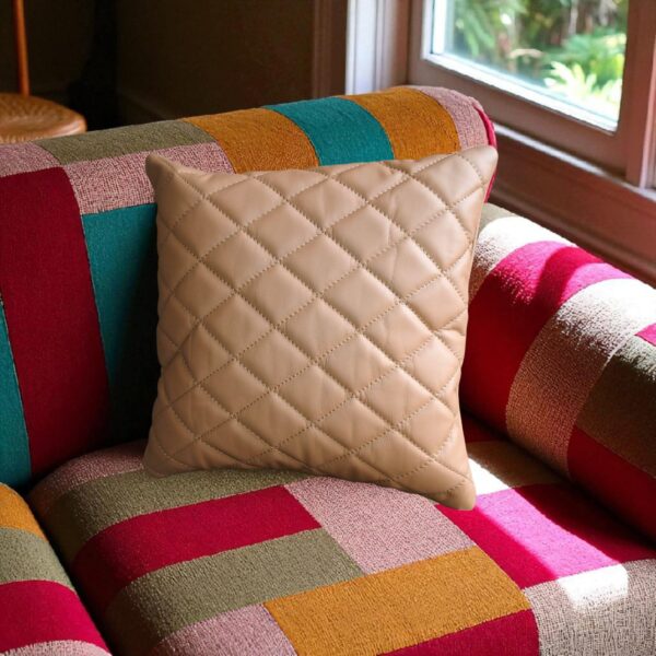 Quilted 2 Set Cushion Cover in Diamond Stitching – Cagnac Orange Genuine Leather Size 16x16 Inches | Handmade Leather Pillow Cover | Home Decor - Image 13