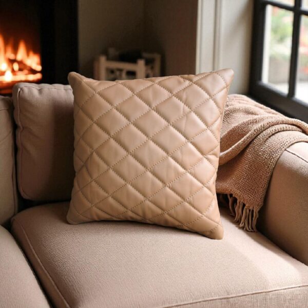 Quilted 2 Set Cushion Cover in Diamond Stitching – Cagnac Orange Genuine Leather Size 16x16 Inches | Handmade Leather Pillow Cover | Home Decor - Image 8