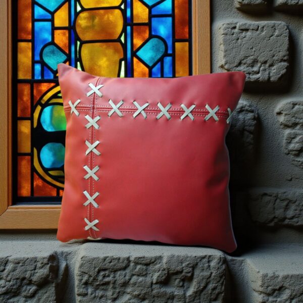 Handmade Maroon Genuine Leather 2 Set Pillow with Grey Baseball Stitching | Luxury Home Decor By fancy genuine leather (Cover Only) - Image 8