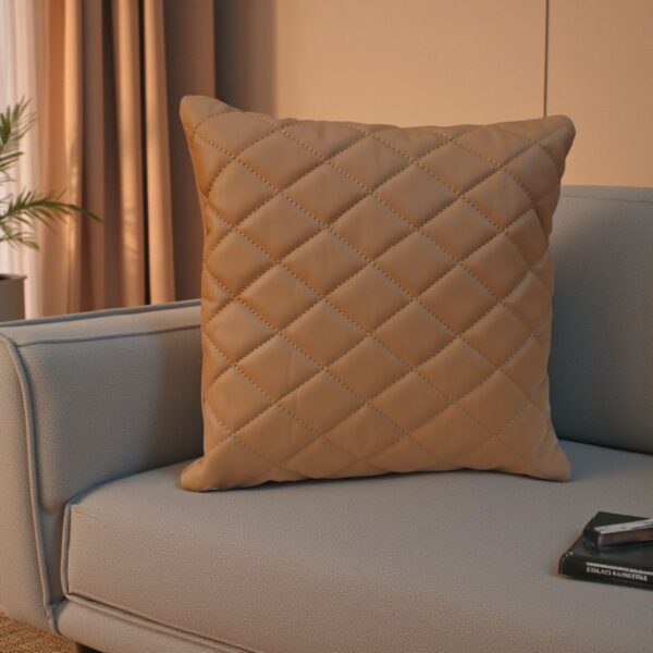 Quilted 2 Set Cushion Cover in Diamond Stitching – Cagnac Orange Genuine Leather Size 16x16 Inches | Handmade Leather Pillow Cover | Home Decor - Image 5