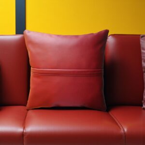 Handmade Maroon Genuine Leather 2 Set Pillow with Grey Baseball Stitching | Luxury Home Decor By fancy genuine leather (Cover Only)