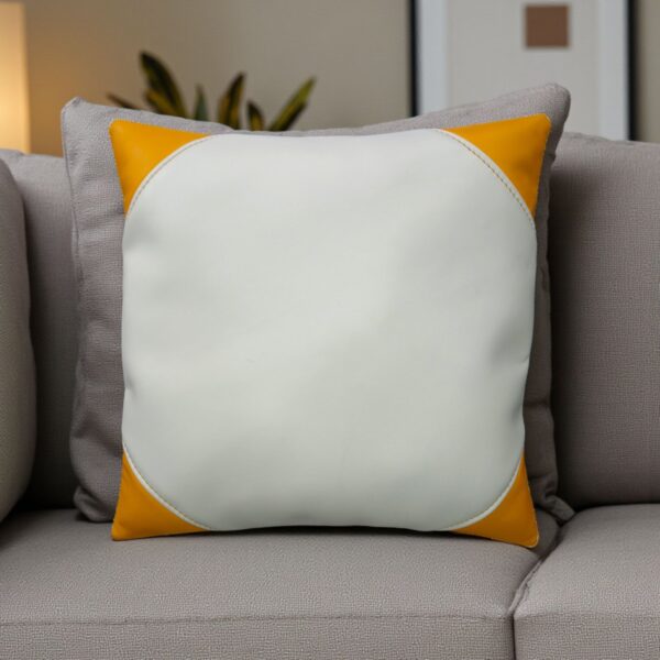 Off‑White & Yellow Synthetic Leather 2 Set Pillow Cover – 16″ × 16″ Decorative Leather Cushion by FancyGenuineLeather - Image 9
