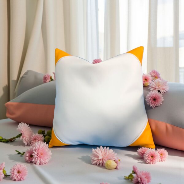 Off‑White & Yellow Synthetic Leather 2 Set Pillow Cover – 16″ × 16″ Decorative Leather Cushion by FancyGenuineLeather - Image 4