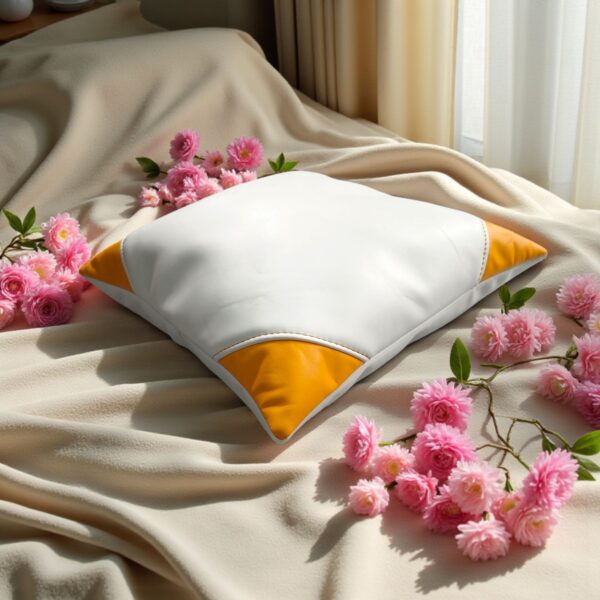 Off‑White & Yellow Synthetic Leather 2 Set Pillow Cover – 16″ × 16″ Decorative Leather Cushion by FancyGenuineLeather - Image 10