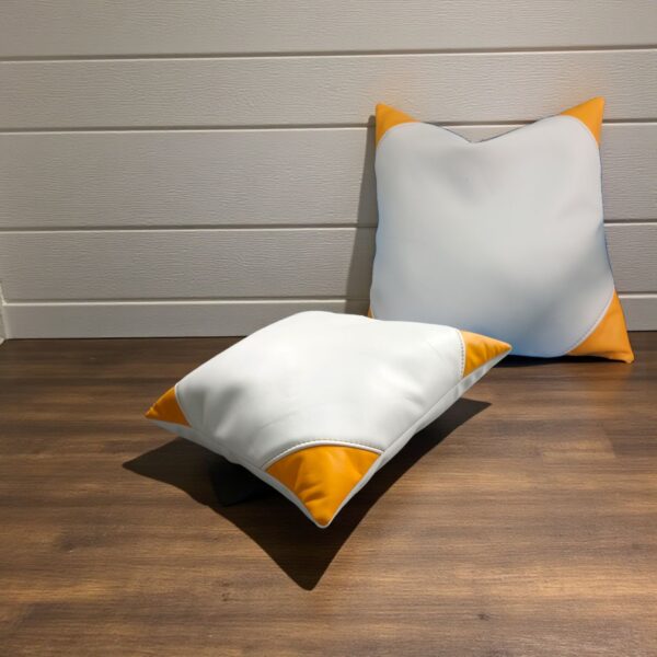 Off‑White & Yellow Synthetic Leather 2 Set Pillow Cover – 16″ × 16″ Decorative Leather Cushion by FancyGenuineLeather - Image 6
